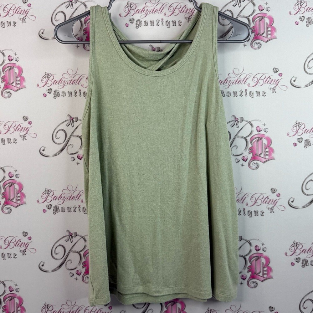Joe Fresh active tank top open back detail pastel Sage Green Tank Top